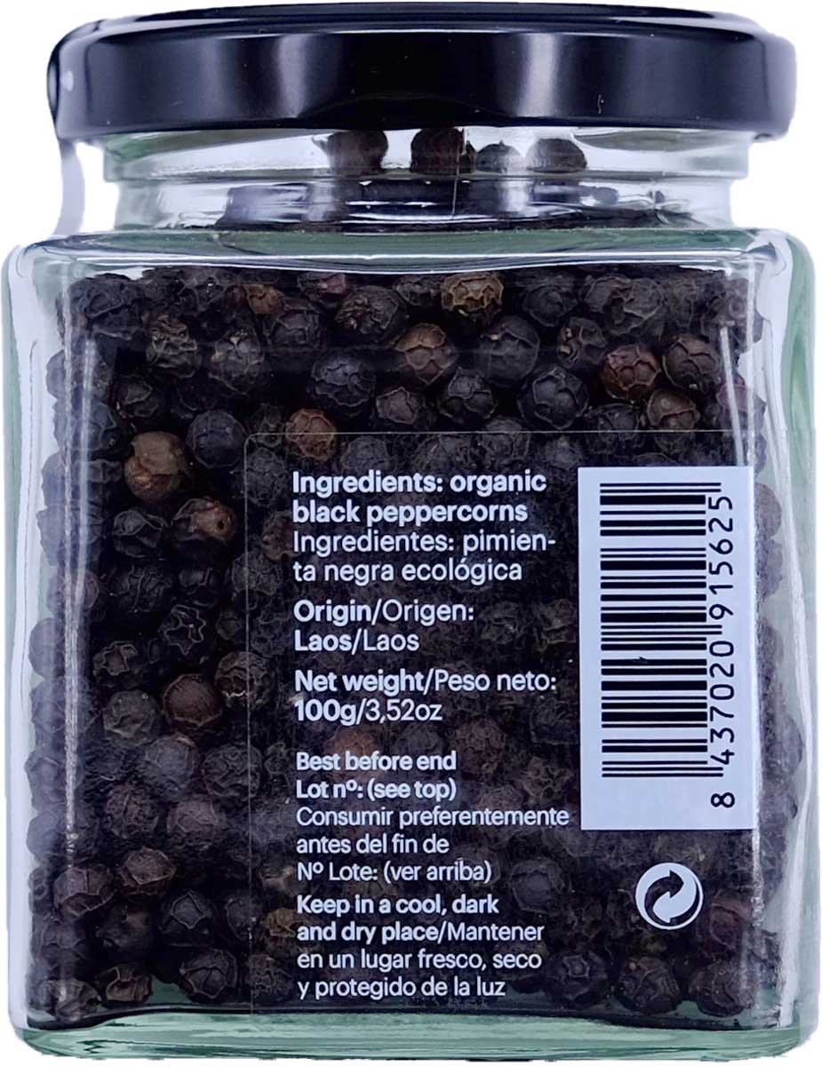 DAMUNE Schwarze Pfefferkörner Bolovens Bio Premium, 100g